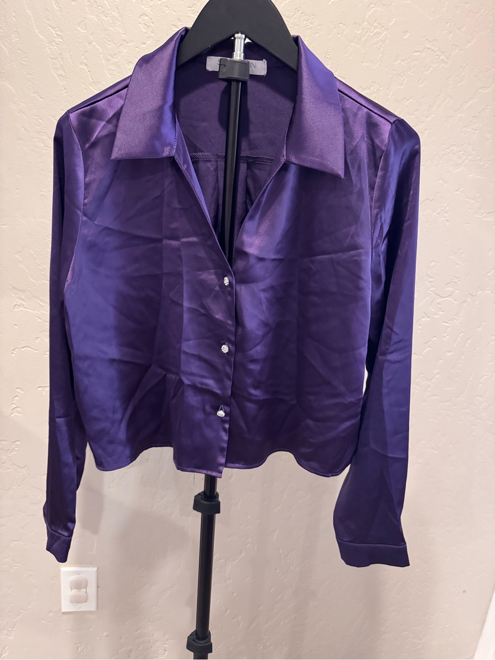 Sweet Rain Purple Satin Button-Down Top